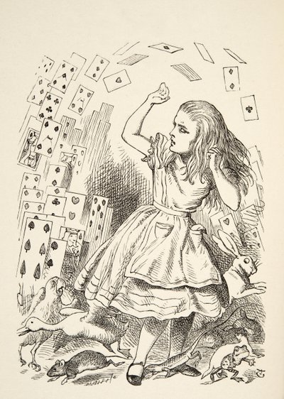 La Pioggia di Carte, da Le Avventure di Alice nel Paese delle Meraviglie di Lewis Carroll, pubblicato nel 1891 da John Tenniel